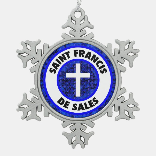 Saint Francis de Sales Snowflake Pewter Christmas Ornament (Front)