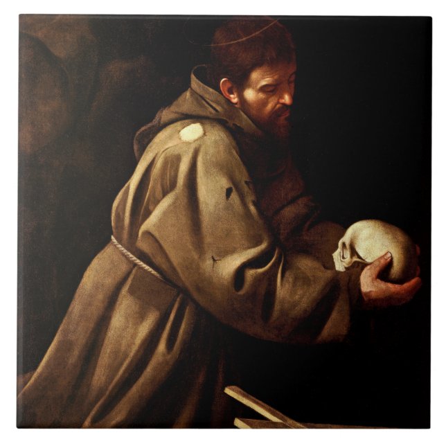 Saint Francis in Prayer (Christian) (Caravaggio) Tile (Front)