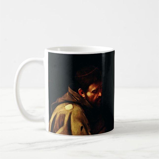 Saint Francis of Assisi by Caravaggio Baroque Art Coffee Mug (Left)