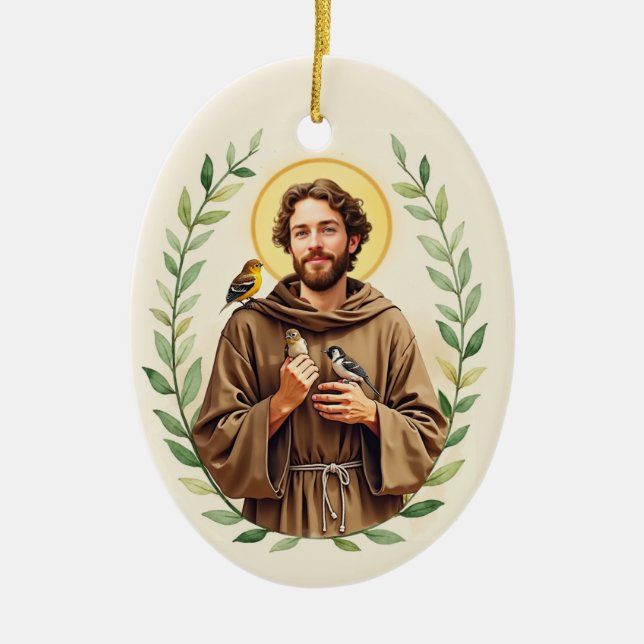  Saint Francis of Assisi Catholic Devotional Ceramic Ornament (Front)