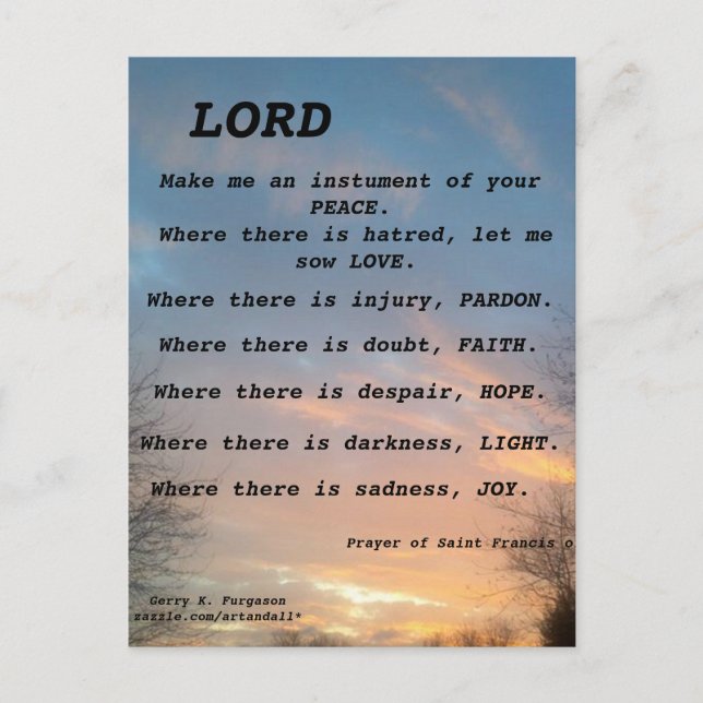 SAINT FRANCIS PRAYER POSTCARD (Front)