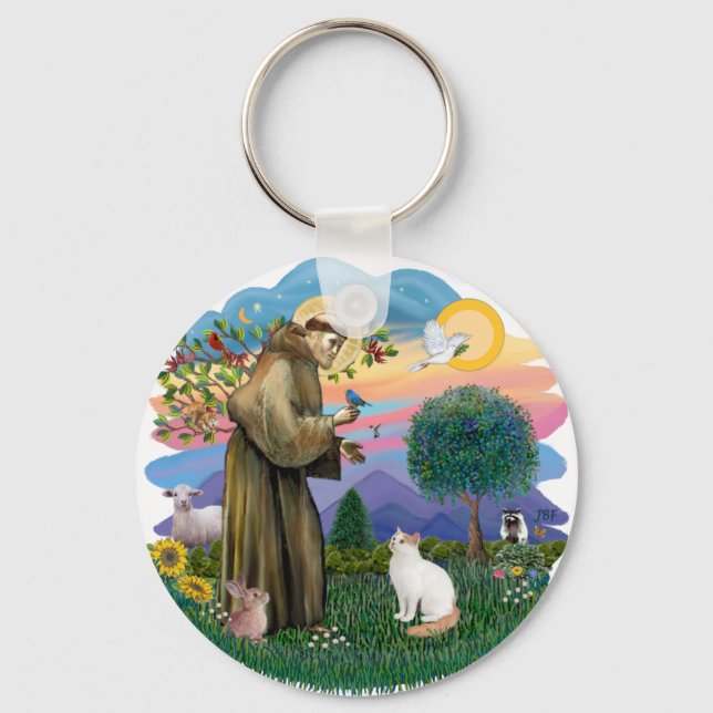 Saint Francis - Turkish Van cat Keychain (Front)