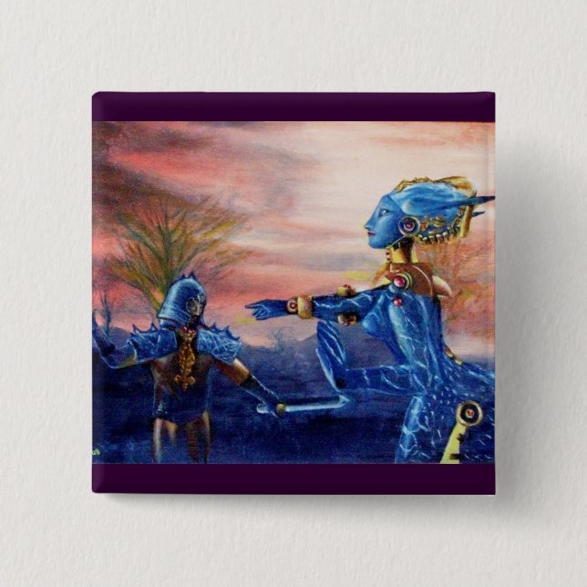SAINT GEORGE AND ALIEN DRAGON 2 INCH SQUARE BUTTON (Front)