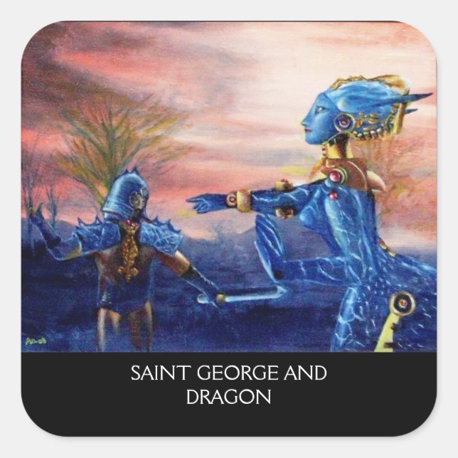 SAINT GEORGE AND ALIEN DRAGON SQUARE STICKER (Front)