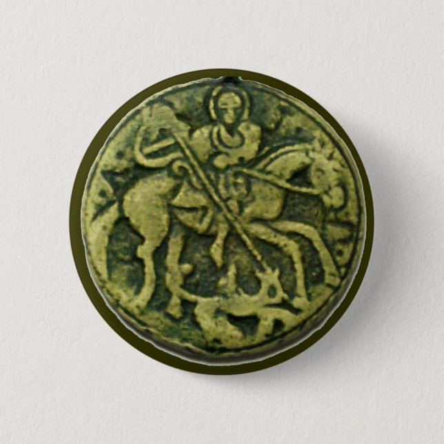 SAINT GEORGE AND DRAGON MEDALLION 2 INCH ROUND BUTTON (Front)