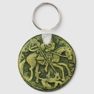 SAINT GEORGE AND DRAGON MEDALLION KEYCHAIN