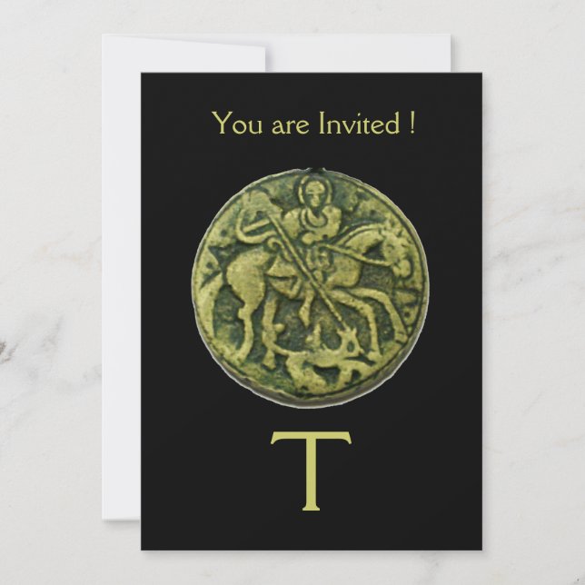 SAINT GEORGE AND DRAGON MEDALLION MONOGRAM ,black Invitation (Front)