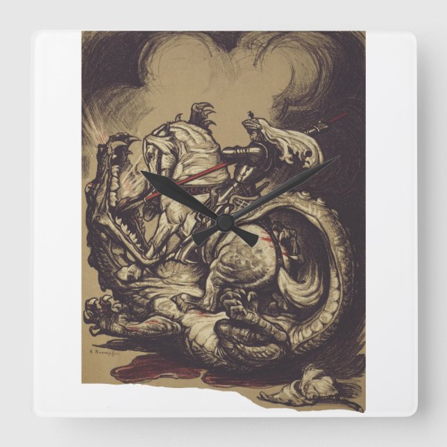 Saint George and the Dragon Great Martyr  Square Wall Clock (Front)