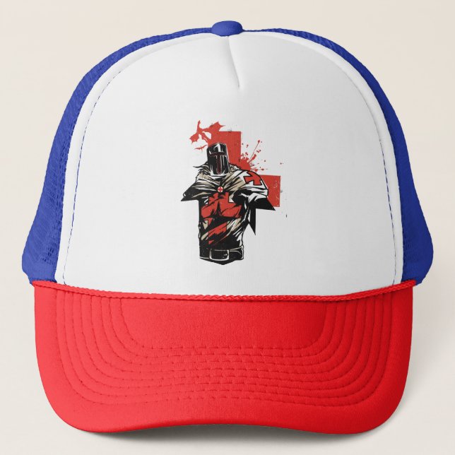 Saint George Christian Crusader Red Cross Trucker Hat (Front)