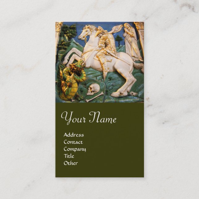 Saint George,Dragon and Princess Monogram green Business Card (Front)