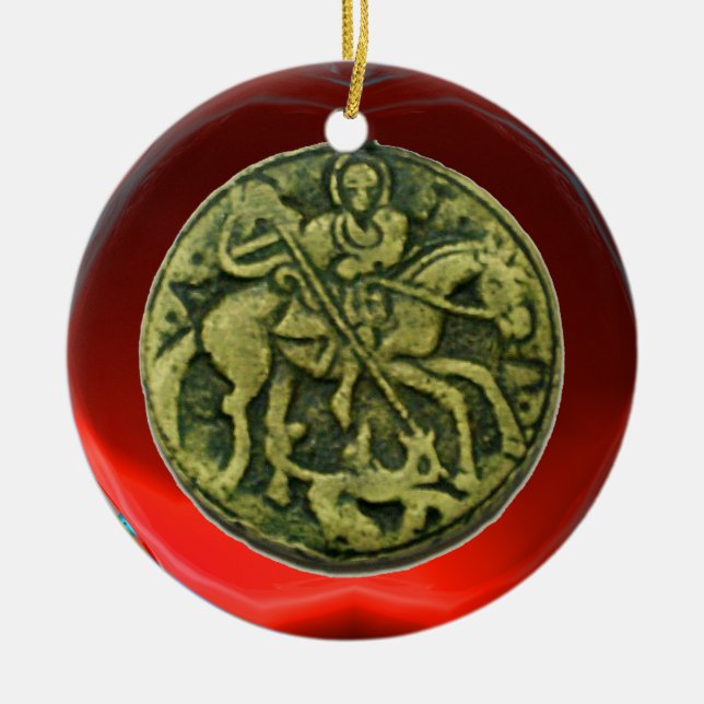 SAINT GEORGE, DRAGON /MADONNA AND CHILD MEDALLION CERAMIC ORNAMENT (Front)
