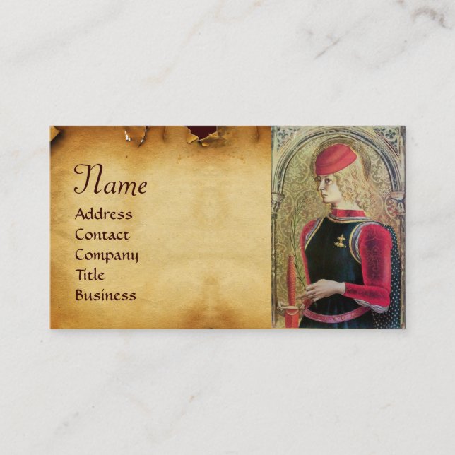 SAINT GEORGE PORTRAIT Old Brown Parchment Business Card (Front)