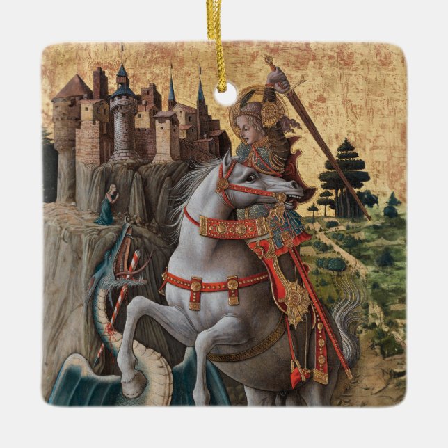 Saint George Slaying Dragon Carlo Crivelli Paintin Ceramic Ornament (Front)