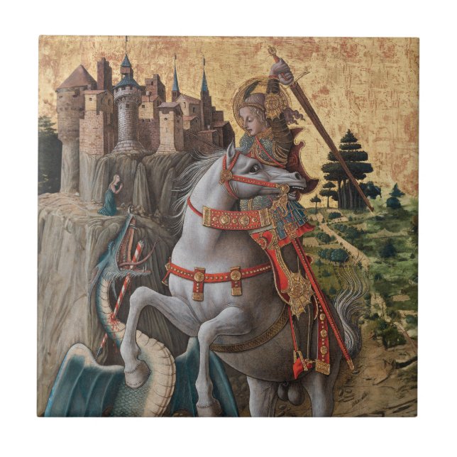 Saint George Slaying Dragon Carlo Crivelli Paintin Tile (Front)