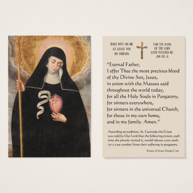 Saint Gertrude la Grande Prière Purgatoire Carte S (Devant & derrière)