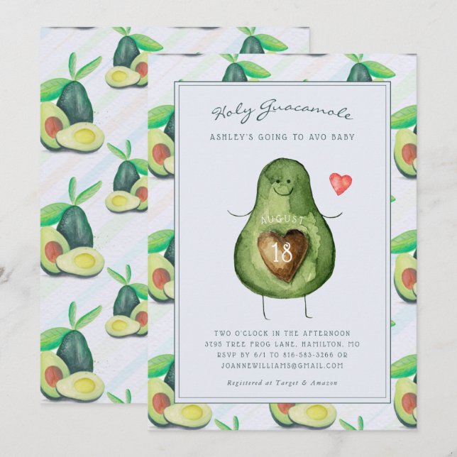 Saint-Guacamole | Invitation Baby shower Avocado (Devant / Derrière)