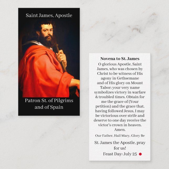 Saint Jacques l'Apôtre Novena Carte de prière (Devant / Derrière)