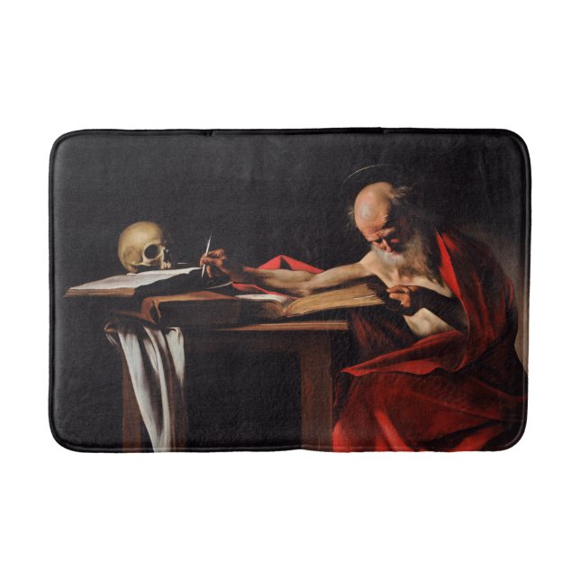 Saint Jerome Writing (by Caravaggio) Bath Mat (Front)