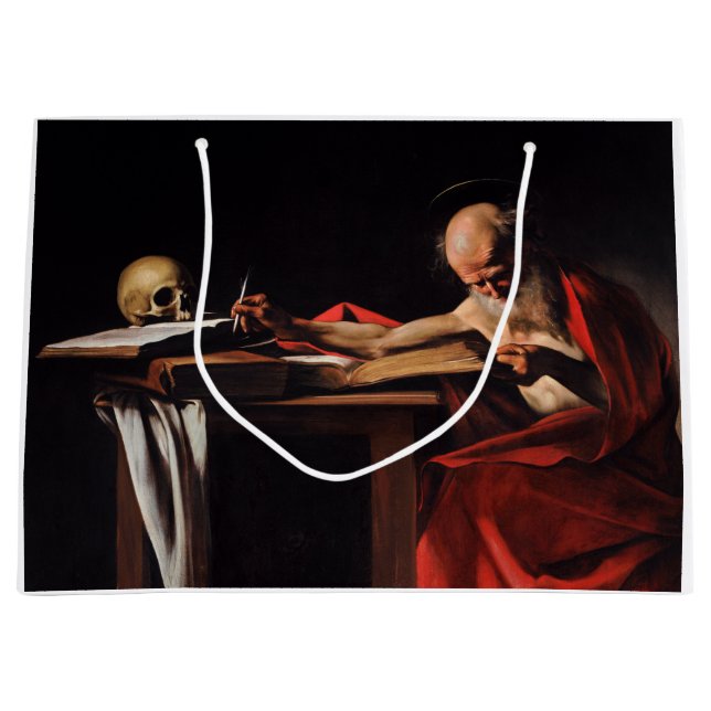 Saint Jerome Writing (by Caravaggio) Large Gift Bag (Front)