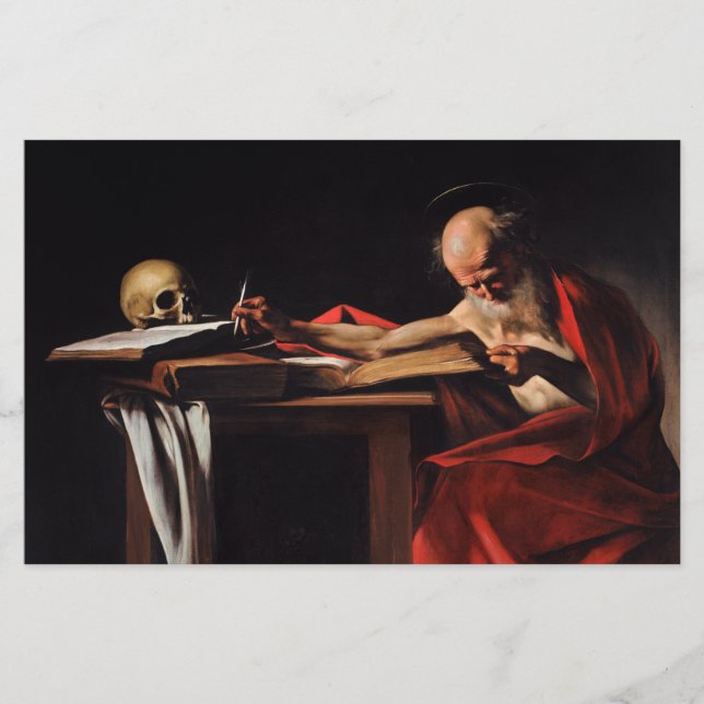 Saint Jerome Writing (by Caravaggio) Stationery (Front)
