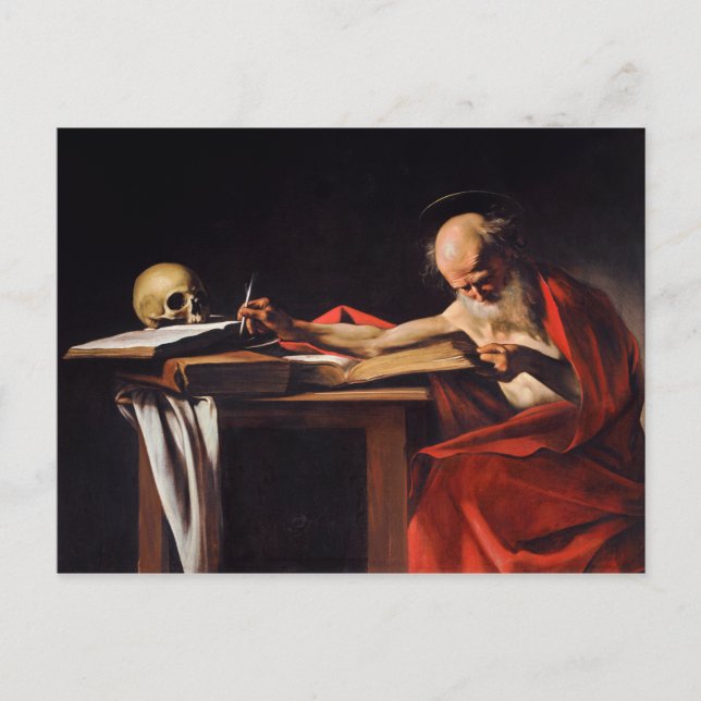 Saint Jerome Writing by Michelangelo Caravaggio Postcard (Front)