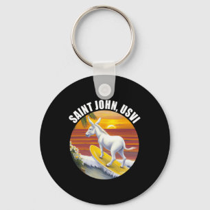 Saint John Usvi Funny Surfing Donkey Us Virgin Isl Keychain