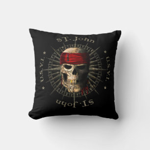 Saint John USVI Pirate Skull Throw Pillow