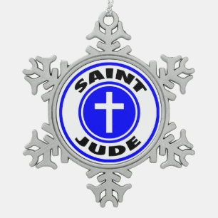 Saint Jude Snowflake Pewter Christmas Ornament