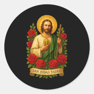 Saint Jude Thaddeus Catholic Art With Red Roses Classic Round Sticker