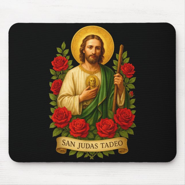 Saint Jude Thaddeus Catholic Art With Red Roses  Mouse Pad (Front)
