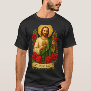 Saint Jude Thaddeus Catholic Art With Red Roses T-Shirt