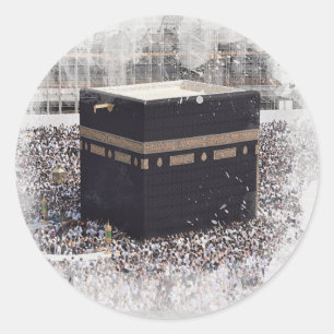 Saint Kaaba, Masjid Al Haram, watercolour illustra Classic Round Sticker