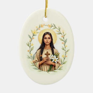 Saint Kateri Tekakwitha God's Peace and Blessings Ceramic Ornament