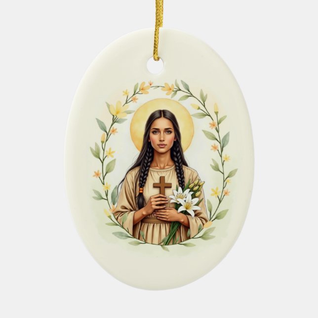 Saint Kateri Tekakwitha God's Peace and Blessings Ceramic Ornament (Front)