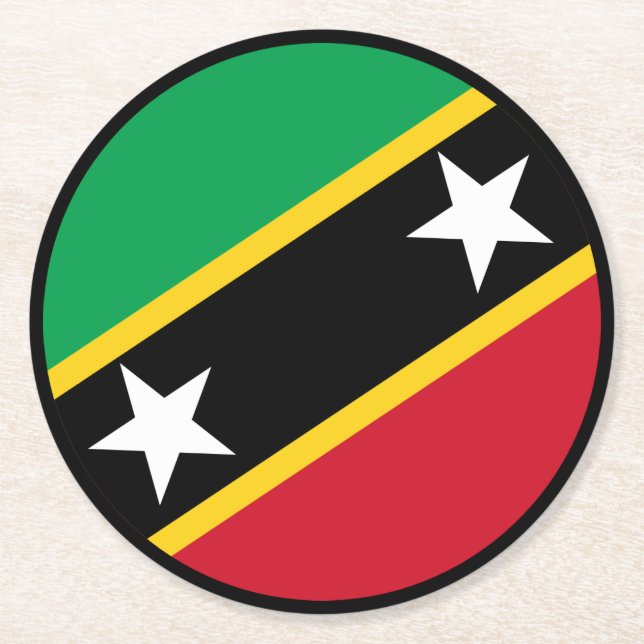 Saint Kitts And Nevis Flag Independence Caribbean Round Paper Coaster (Front)
