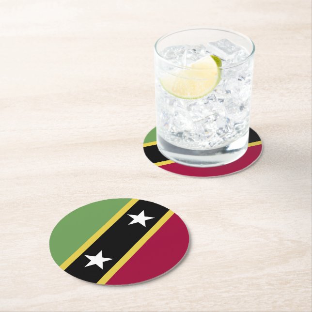 Saint Kitts and Nevis flag Round Paper Coaster (Insitu)