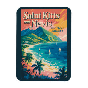 Saint Kitts and Nevis Landscape Illustration Retro Magnet