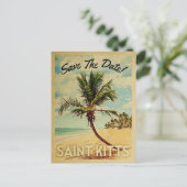 Saint Kitts Save The Date Vintage Beach Palm Tree Announcement Postcard (Standing Front)