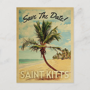 Saint Kitts Save The Date Vintage Beach Palm Tree Announcement Postcard