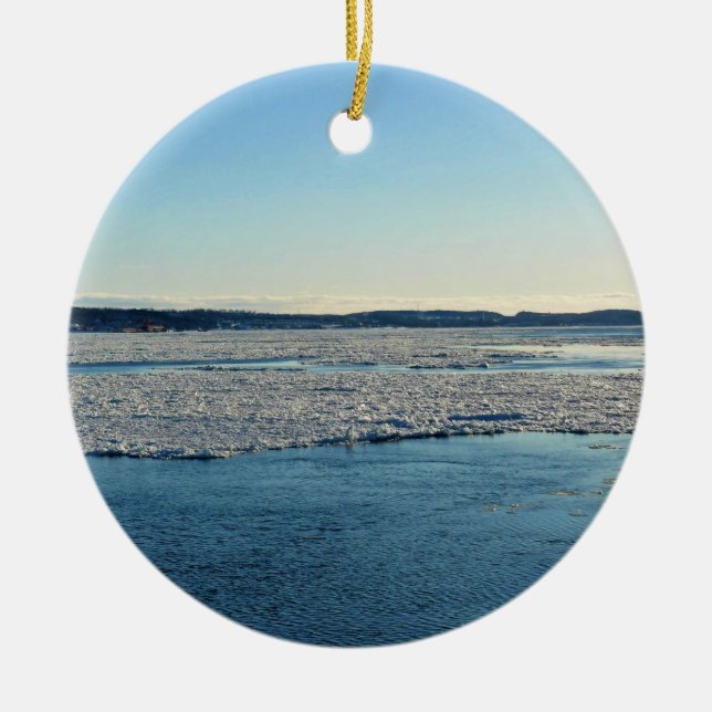Saint Lawrence River in Winter, Quebec, Canada Ceramic Ornament (Front)