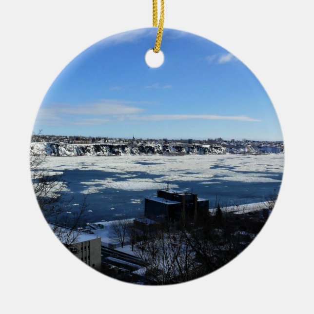 Saint Lawrence River in Winter, Quebec, Canada Ceramic Ornament (Front)