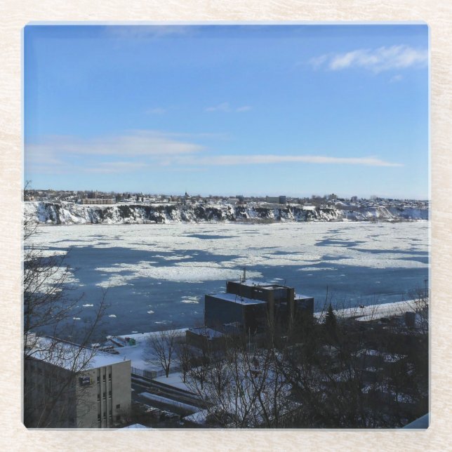 Saint Lawrence River in Winter, Quebec, Canada Glass Coaster (Front)