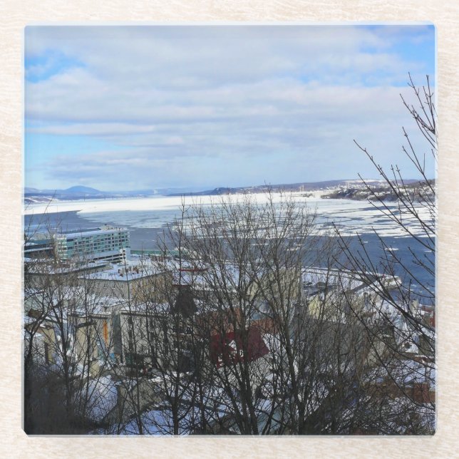 Saint Lawrence River in Winter, Quebec, Canada Glass Coaster (Front)
