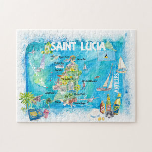 Saint Lucia Antilles Travel Map Jigsaw Puzzle
