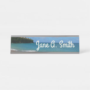 Saint Lucia Beach Tropical Vacation Landscape Desk Name Plate