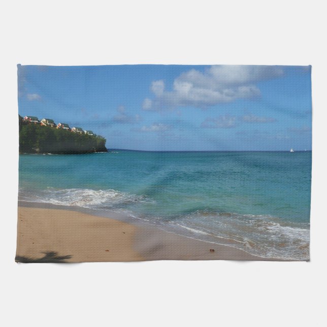 Saint Lucia Beach Tropical Vacation Landscape Kitchen Towel (Horizontal)