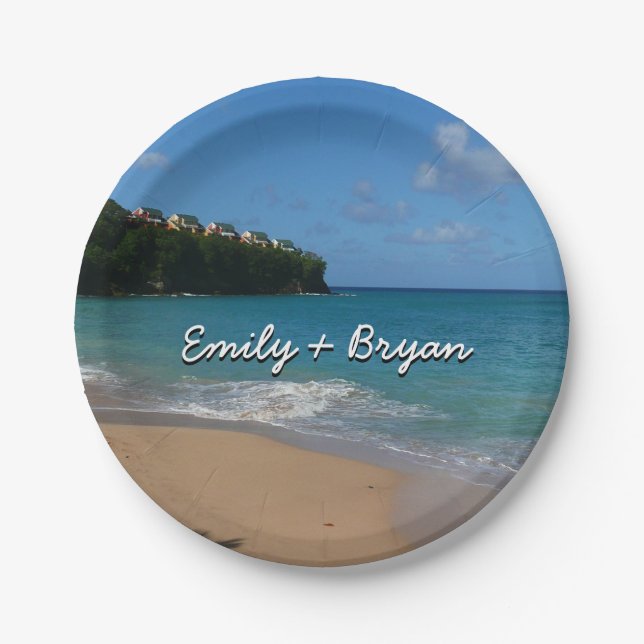 Saint Lucia Beach Tropical Vacation Landscape Paper Plate (Front)
