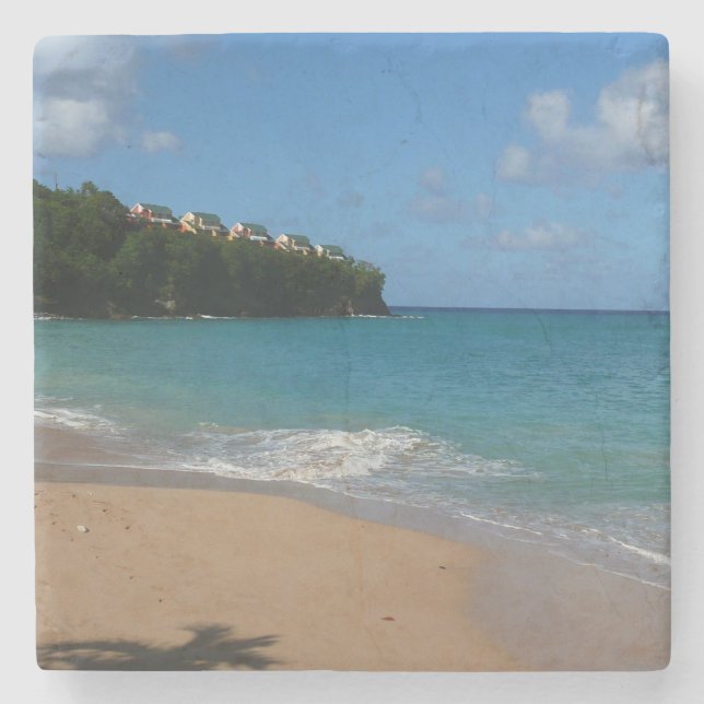 Saint Lucia Beach Tropical Vacation Landscape Stone Coaster (Front)