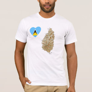 Saint Lucia Flag Heart and Map T-Shirt