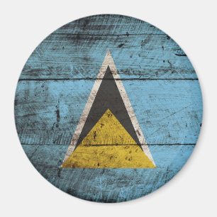 Saint Lucia Flag on Old Wood Grain Magnet